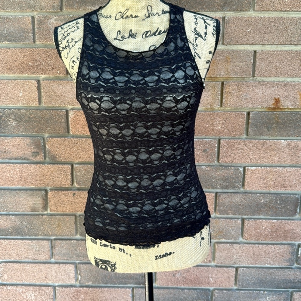 VOL. 1 Lace Tank Top Sheer Black Cream Under Linning Size Medium Vintage